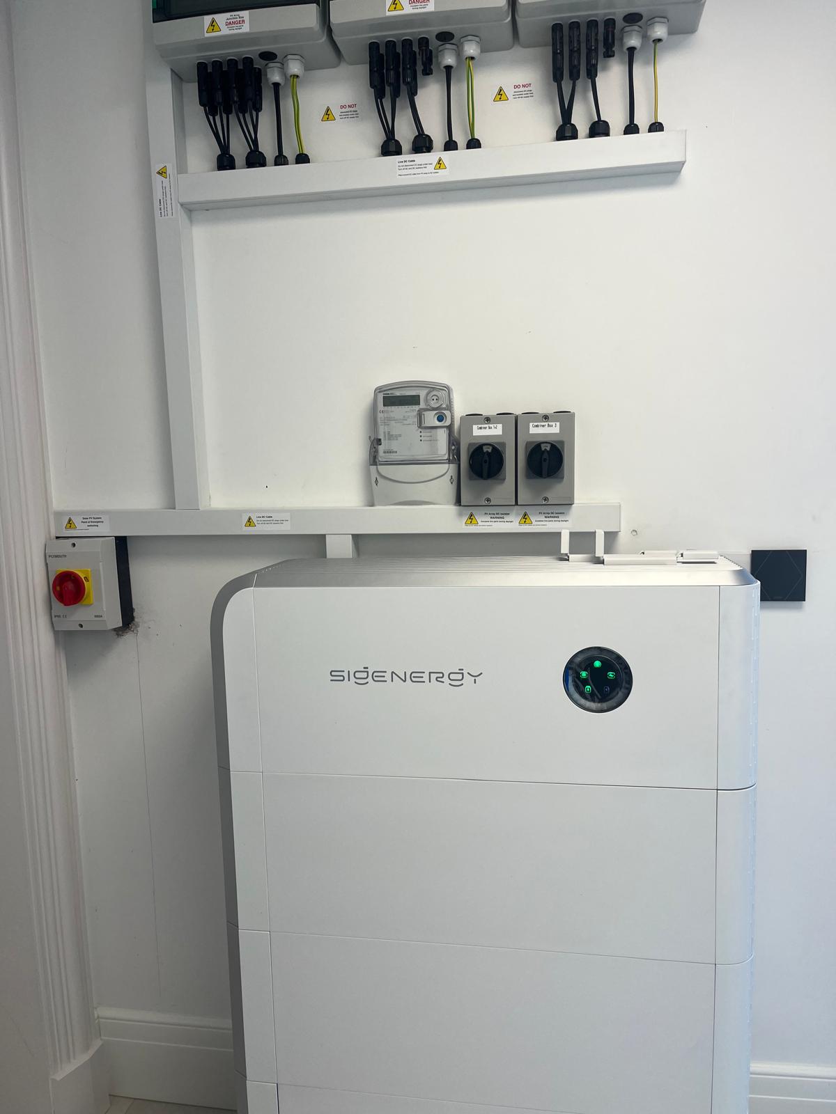 SigenStor battery installation. Indoor battery installation with the associated electrical equipment.